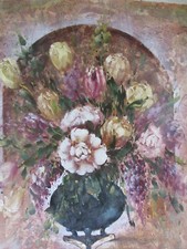 Still Life Colorato Fiori Vaso Classico Grande Pittura a Olio Tela Originale