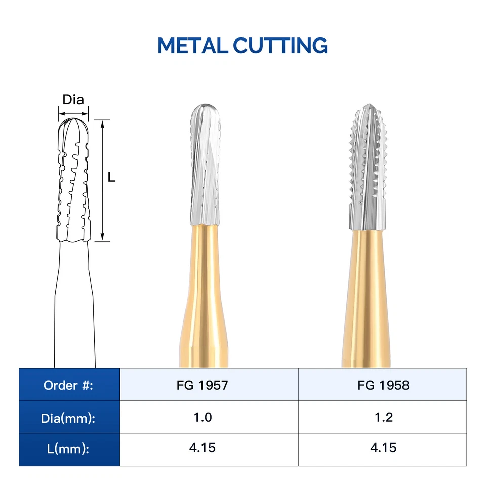 USA 5/pk Dental Metal Cutting Straight Fissure Round End Carbide Burs FG Burs - Image 2 of 4