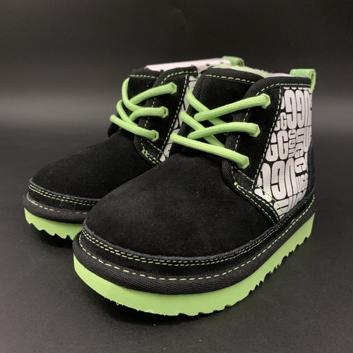 UGG TODDLER NEUMEL II CHUKKA BOOT SIZE 7T GLOW GRAPHIC BLACK / GREEN SUEDE WOOL - Picture 2 of 21