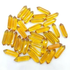 50pcs Yellow Glass Crystal Hexagonal Pointed Pendant Healing Reiki No Hole
