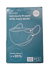 Black KF94 Protective Face Mask, Disposable Face Cover, Fifty Pieces, New Sealed