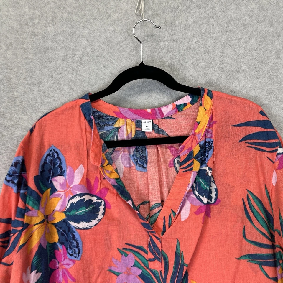 Blusa Pulôver Old Navy Decote V Floral Mescla de Linho Plus Size XXL Manga Longa - Imagem 2 de 4