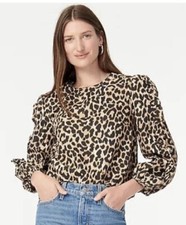 J. Crew Women's Leopard Print Long Ruffle Sleeves Pullover Blouse, Size XL