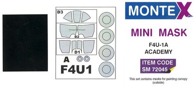 Montex 1/72 VOUGHT F4U-1A CORSAIR CANOPY & WHEELS PAINT MASK Academy