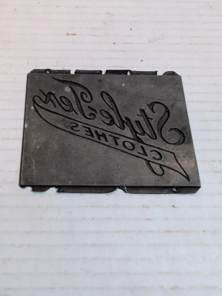 3 placas de prensa de impresión antiguas de plomo y latón publicidad de ropa vintage  Foto 2 de 4