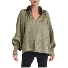 🌻 Blusa CIEBON Frida Metálica Cuello Volantes Trapecio Top Brillante Talla Med. $129.