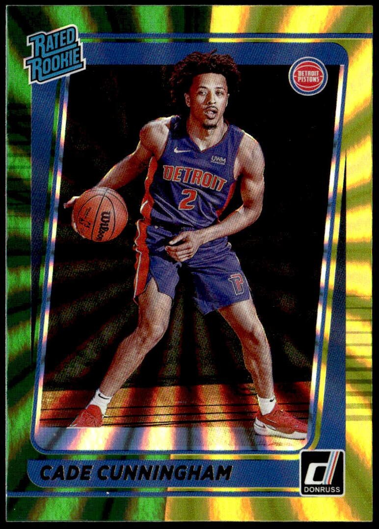 2021-22 Donruss #211 Cade Cunningham Holo Green and Yellow Laser Rated Rookie E1