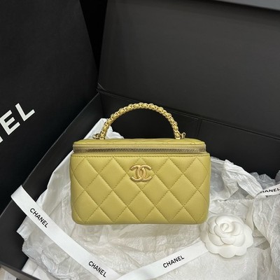 Chanel Vanity Case Lambskin Quilted Top Handle Bag Chain Crossbody
