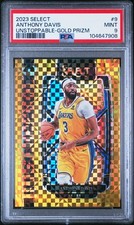 2023 PANINI SELECT UNSTOPPABLE GOLD PRIZM #9 ANTHONY DAVIS 3/10 PSA 9