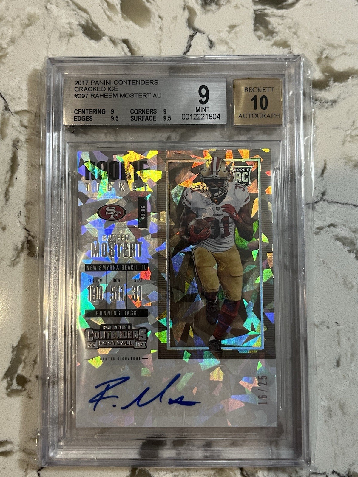 2017 Panini Contenders Raheem Mostert Cracked Ice RC Rookie Auto #16/25 Raiders