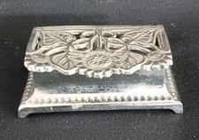 White Metal Pierced Stamp Box. 8cm x 5cm x 2cm - Art Nouveau Design.