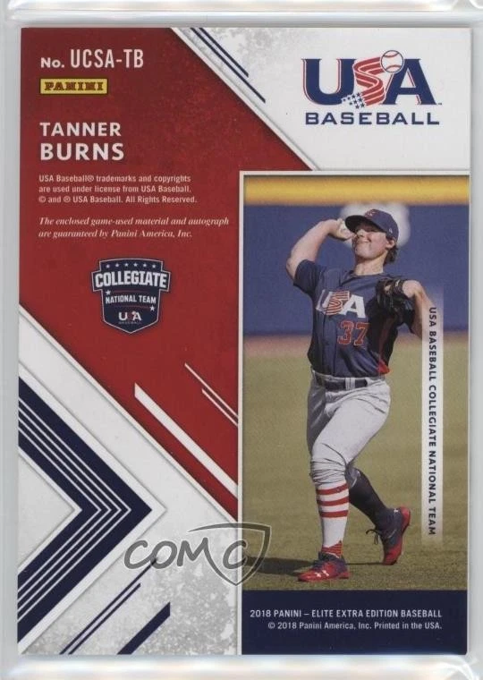 2018 Panini Elite Extra Edition USA Collegiate Silhouette /99 Tanner Burns Auto - Image 2 of 2