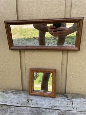 2 Vtg Home Interior Wood Framed Small Square/ Rectangular Accent Mirrors 12  4 