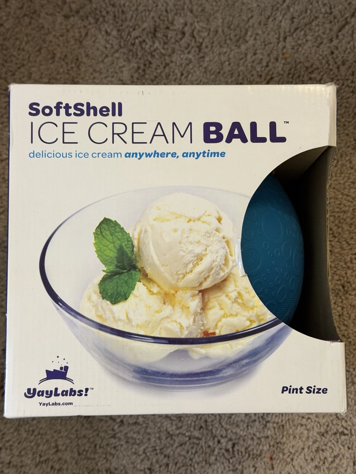 YayLabs SoftShell Ice Cream Ball Maker Pint Size Blue Camping Easy Open Handle