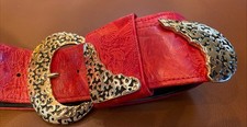 Y2K Accessories by Marla Genuine Red Leather Belt M/L Made in USA 2000s VTG