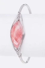 Rock Crystal Wire Wrapped Adjustable Bracelet Pink Stone