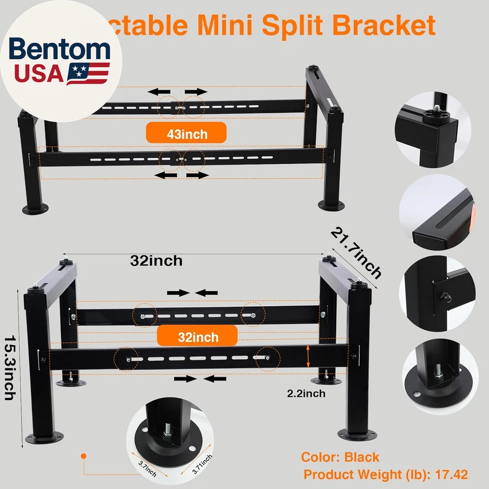 升级磨砂迷你分地支架适用于 9000 - 60000 英热单位,可调节迷你接头 — 第 2/4 张图片