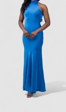 Halston Women's Blue Speranza Satin Gown Dress Size 16