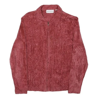ALFRED DUNNER Pull Zippé En Maille Chenille Rouge Uni Pour Femme M - Photo 1/4