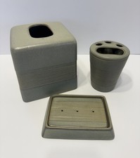 Wamsutta Bauhaus Bathroom Tissue Cover Toothbrush Holder Soap Slate Green Gray
