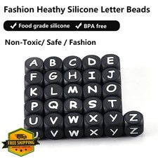 BEEFLYING 20pc Black Cube Letter C Silicone Beads 12mm Alphabet