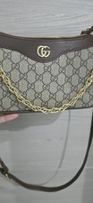 Gucci borsa tracolla donna tela GG beige/pelle marrone catena oro zip