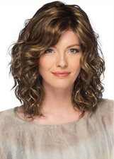 100% Human Hair Fashion Elegant Women's Mid-Length Style Brown Wavy Wigs 14 In