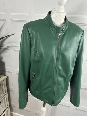 Madeleine German Leather Jacket UK Chest Size 40in In Green Embossed Back Design