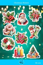 9 Christmas Stickers Laptops Notebooks Journals Glossy Scrapbooking Planners