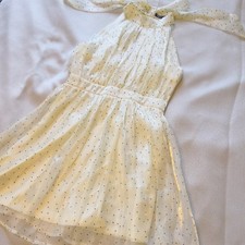 Nasty Gal Halter White Cream Top with Black Fuzzy Dots