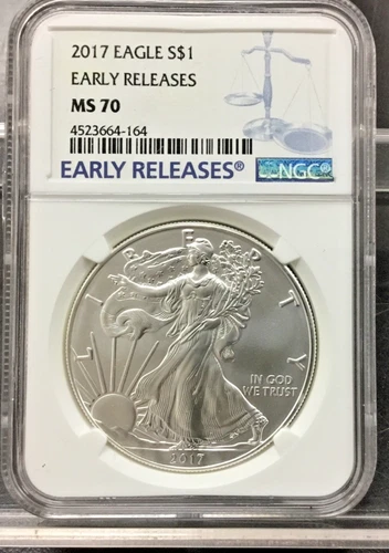 2017 $1 American Silver Eagle NGC MS 70 Early Releases Blue Label