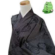 Kaerutei Kimono Small Pattern Washable Synthetic Fiber Black Japan