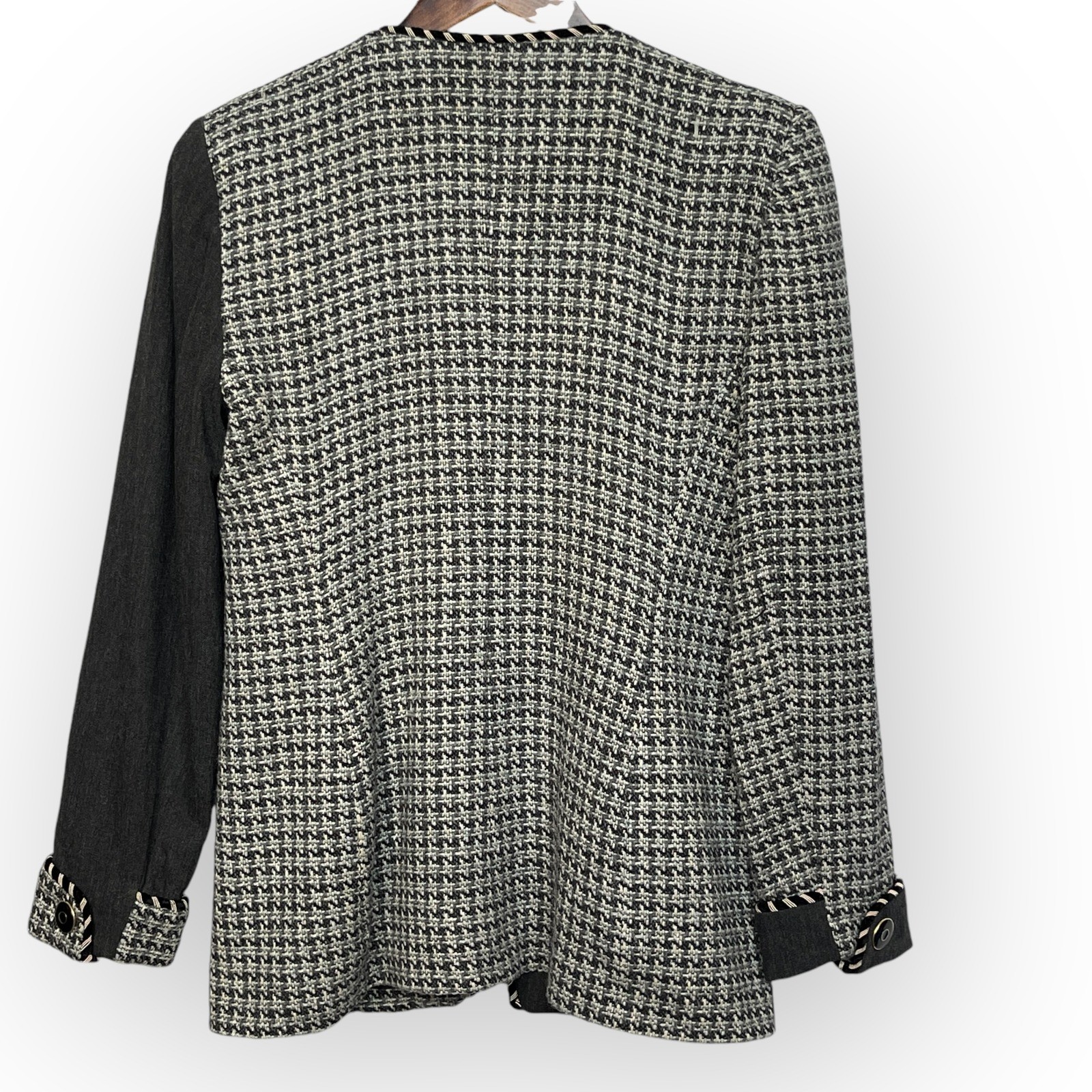 DONCASTER Classic Houndstooth Tweed Blazer Jacket Size 4P Wool USA Made VTG