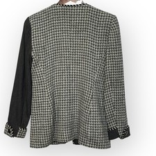 DONCASTER Classic Houndstooth Tweed Blazer Jacket Size 4P Wool USA Made VTG