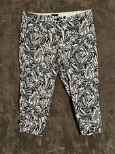 Talbots Perfect Crop Pant Slim Leg Navy Blue White Paisley Cotton Size 14P
