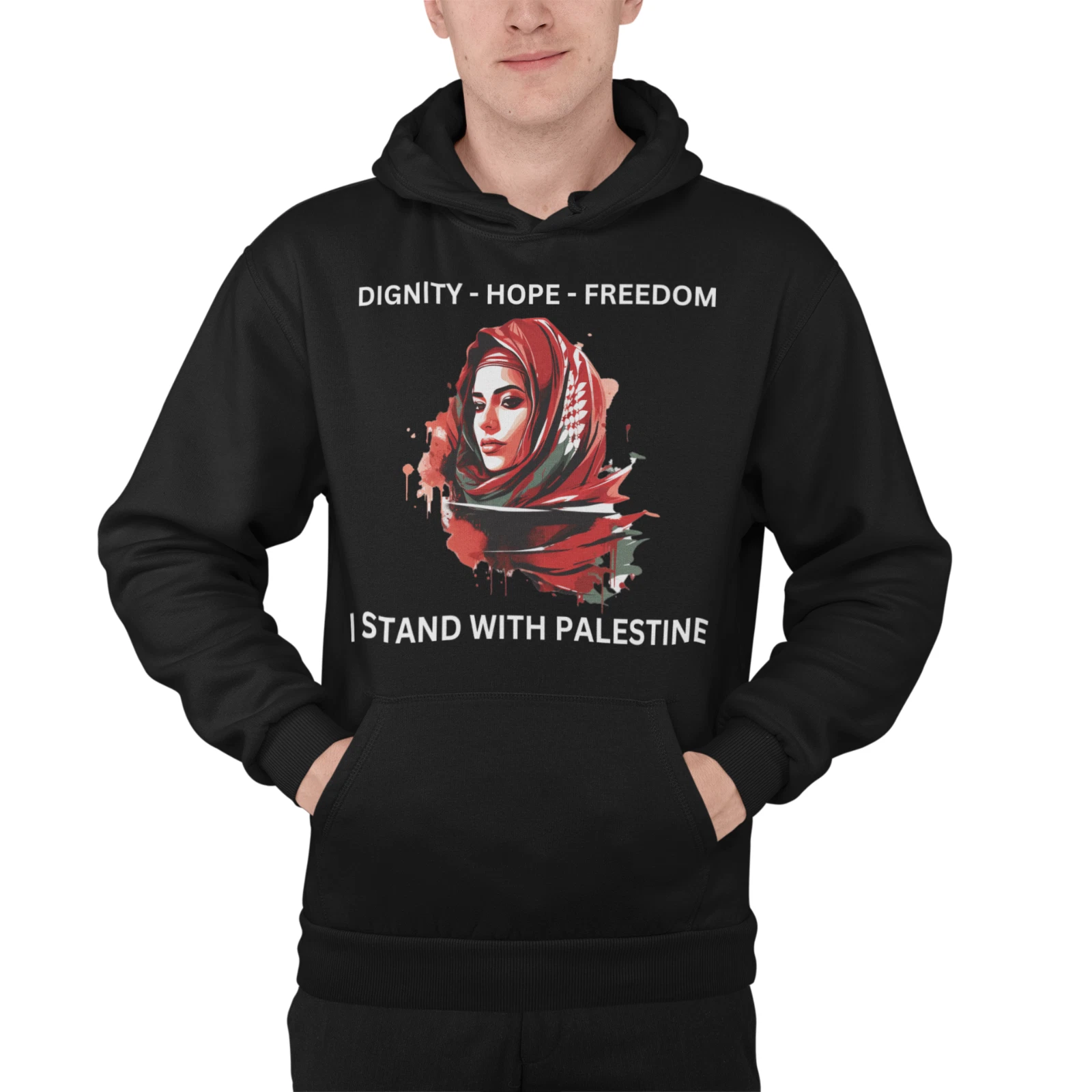 Dignity Hope Freedom Palestine Gaza Support Flag Hoodie Men Women Kids Unisex