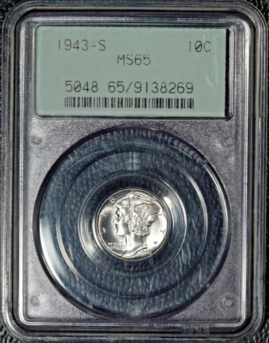 1943-S Mercury Dime, PCGS MS65, Vintage OGH (Gen 2.1), Scarce