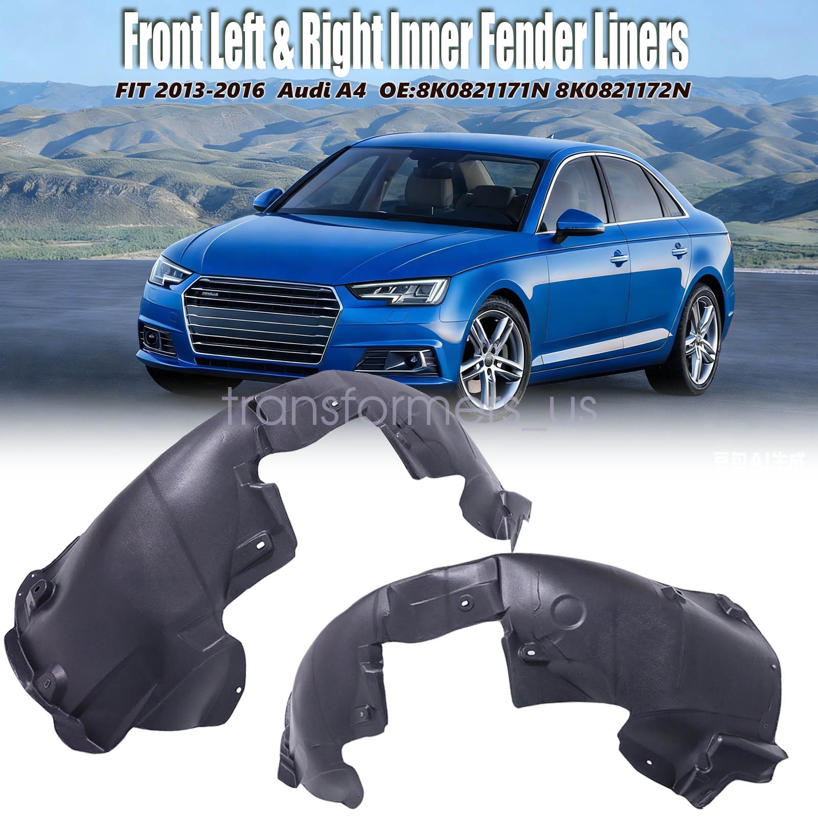 Set of 2 Fender Liners For Audi A4 2013-2016 Front Left & Right Inner 8K0821172N