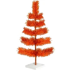 Matte Orange Tinsel Christmas Tree Halloween Decor with Stand Base Included