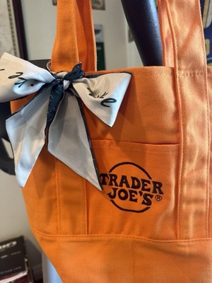 Trader Joe's Canvas Mini Tote Bag Orange with Bow 