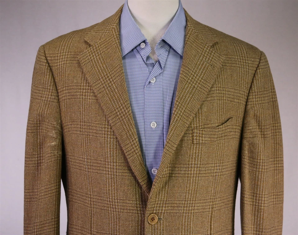 Sartoria Partenopea Brown Gold Plaid Wool Cashmere Patch Pocket Blazer 38S - Image 3 of 4