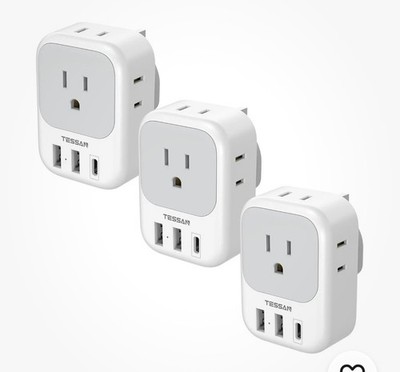 US to UK Plug Adapter 3 Pack, TESSAN Type G Adapter for Travel with 4 Outlets 3