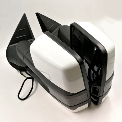 Power Fold Painted Olympic White For 14-18 Silverado Sierra Smoked LED Signal