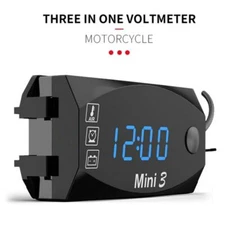 3 in 1 Motorcycle Voltmeter Electronic Clock Thermometer LED Digital Display