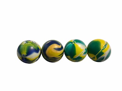 Vintage 4 Super Bounce Bouncy Balls Hard Rubber Swirl Green Yellow Blue