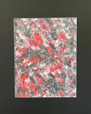 16x20 Mat with original painted paper mixed media piece red black abstract swirl