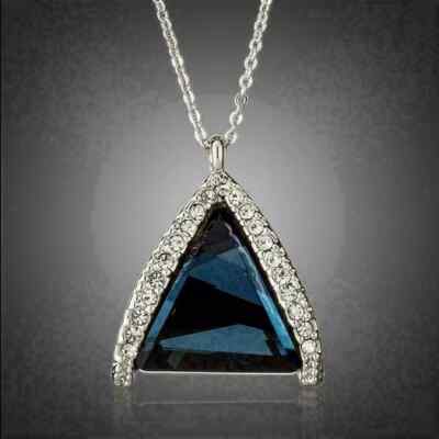 2Ct Trillion Cut Blue Topaz Pendant Free Chain 14K White Gold Finish