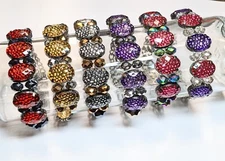 Snake Print Bracelet Chain Bracelet Woman Purple Silver Stretch Beaded 6 pcs