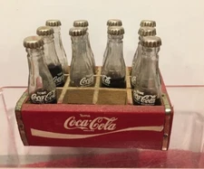 Coke Bottles 1950s Argentine Mini 3 inch Tall Glass 7 Bottles w/  Wood Crates 