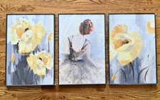 Set of 3 16''x24'' Wall Art Print Radiant Bloom Abstract Yellow Flower Ballerina